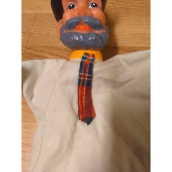 Fairytale Hand Puppet Man Black Hat Feather Plaid Tie Gray Beard Mustache - Picture 5 of 7